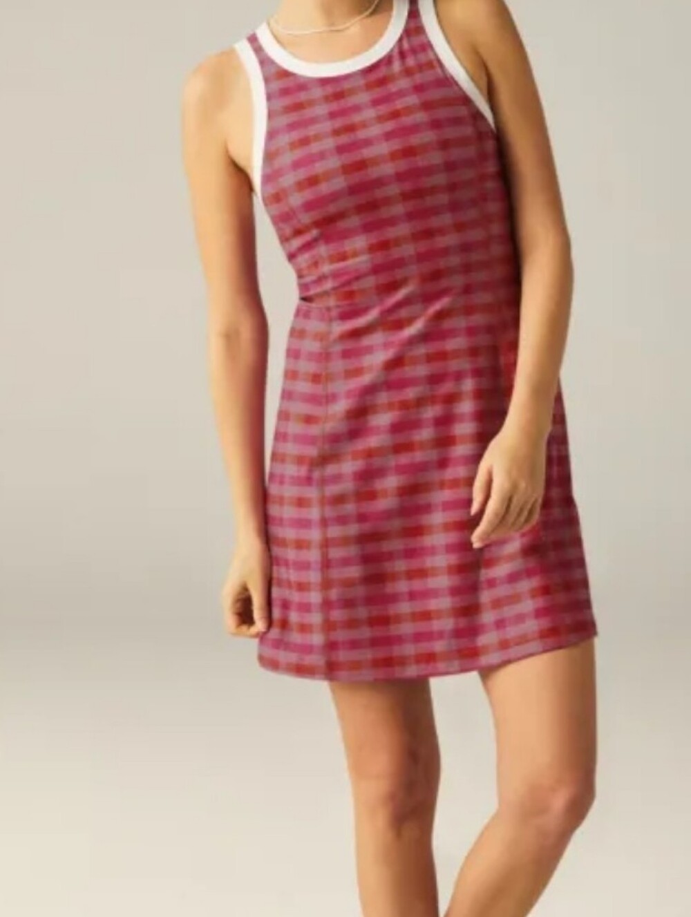 Beyond Yoga Dress Women's Medium Pink Gingham Plaid SoftMark Outlines Athletic - Picture 2 of 11